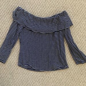 Small Lucky Brand Summer Navy Blue Top Off Shoulder S Stripes